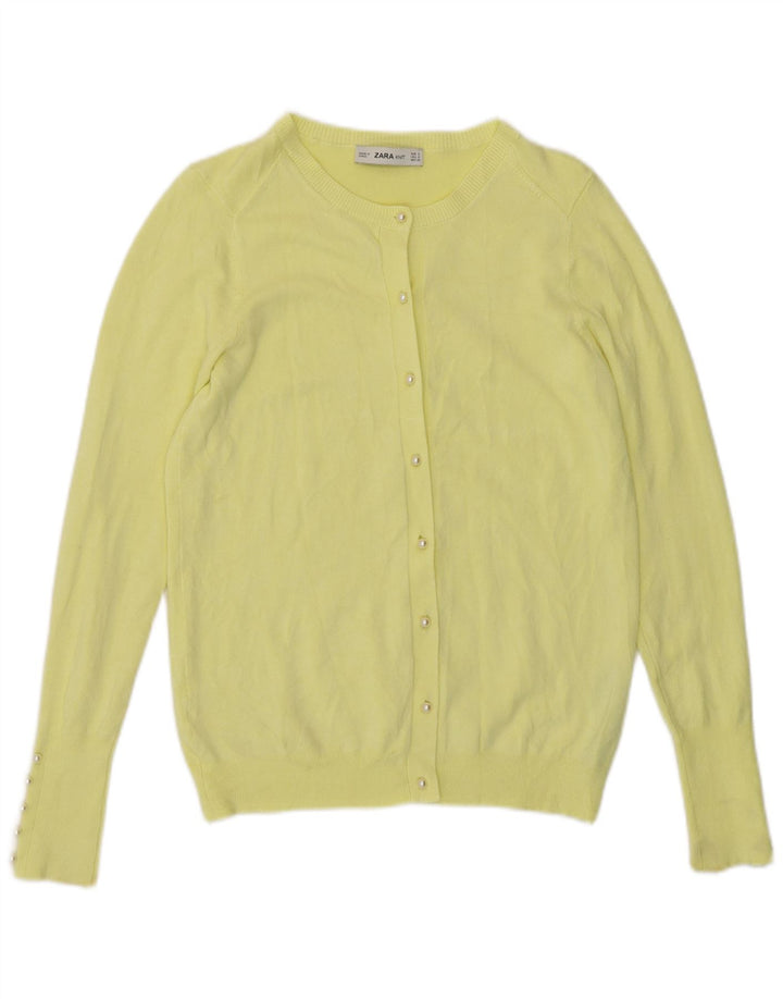 Zara Dame Cardigan Sweater UK 10 Small Yellow Viscose