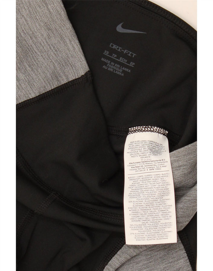 NIKE Dame Dri Fit Leggings UK 4 XS Sort Colourblock Polyester