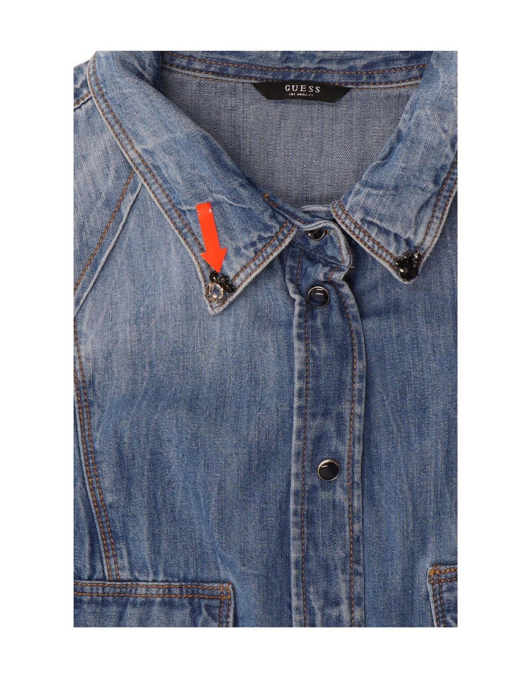 GUESS Dame Denim Shirt UK 14 Medium Blue Floral