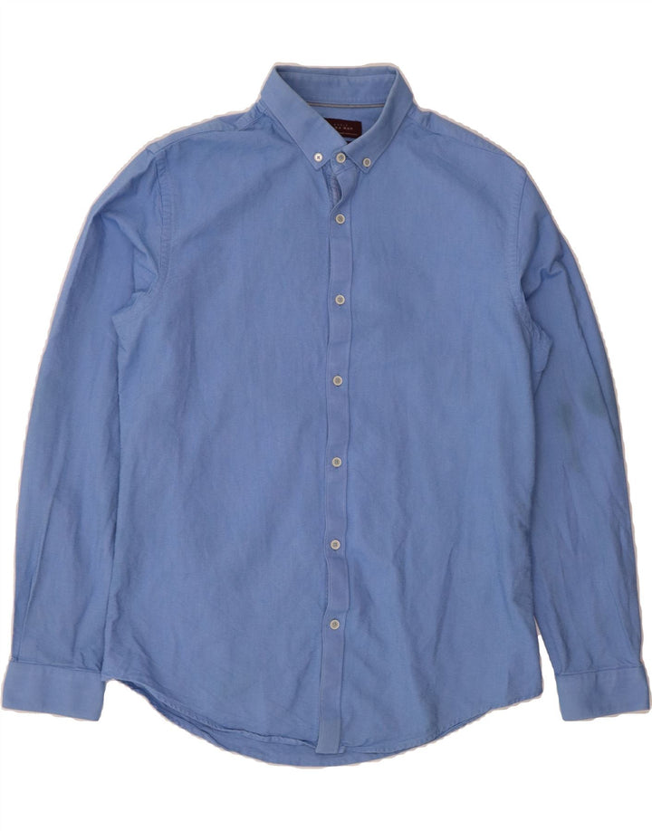 ZARA Mens Slim Fit Shirt Medium Blue Cotton Vintage Zara and Second-Hand Zara from Messina Hembry 