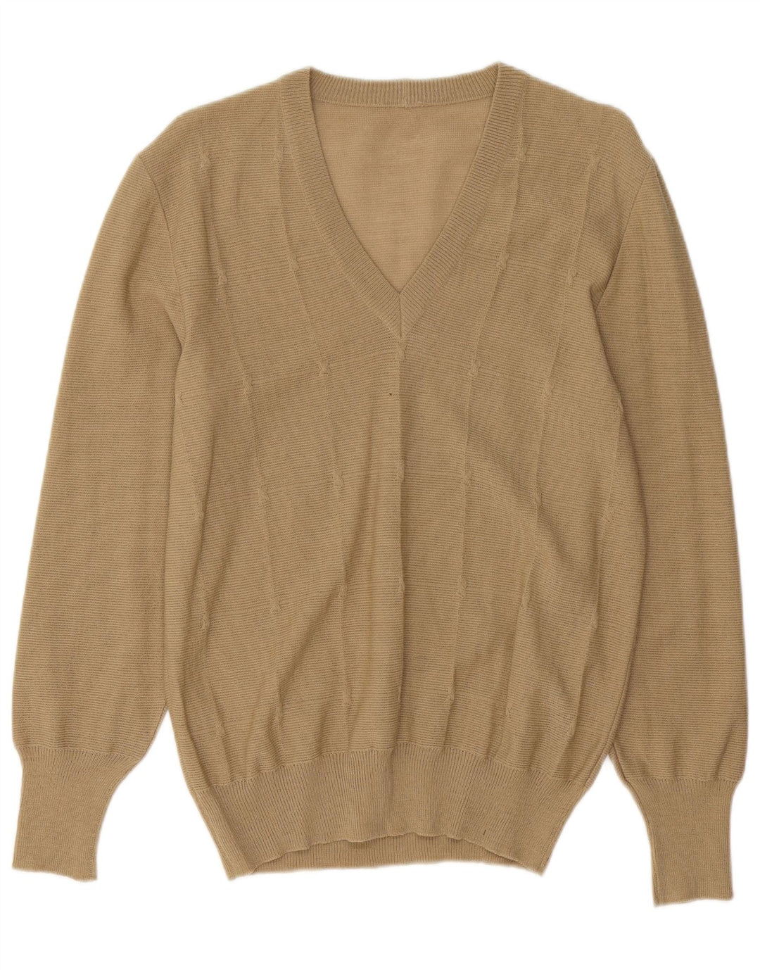 VINTAGE Dame V-hals sweater UK 12 Medium Beige