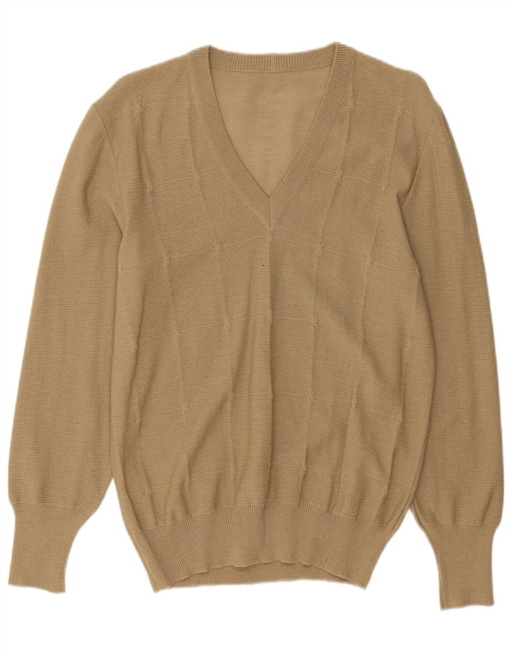 VINTAGE Dame V-hals sweater UK 12 Medium Beige
