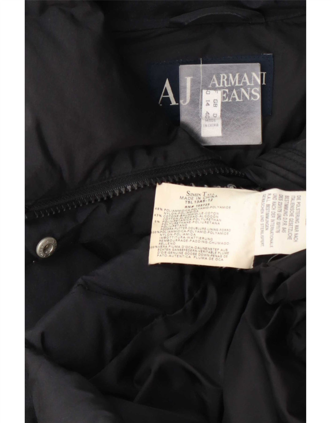 Armani Jeans Dame Polstret Frakke UK 14 Large Navy Blue Polyamide