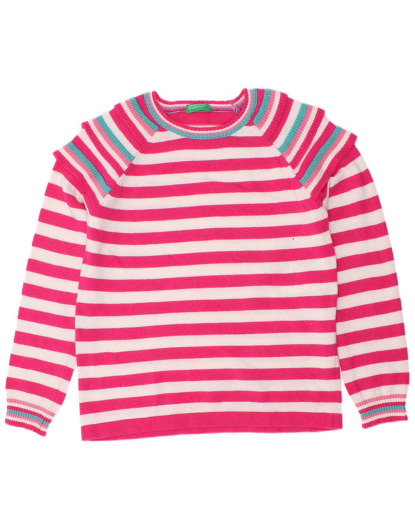 Benetton Piger Boat Neck Jumper Sweater 7-8 år Medium Pink Stribet