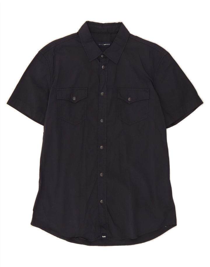 GAS Mens Short Sleeve Shirt Large Navy Blue Cotton Vintage Gas and Second-Hand Gas from Messina Hembry 