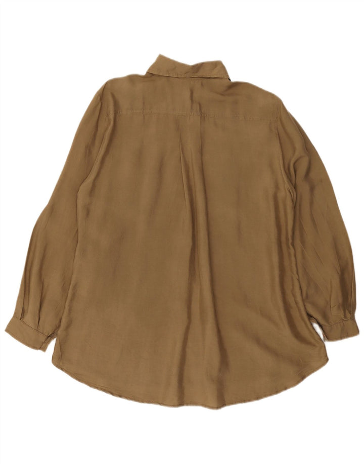 Vintage dameskjortebluse UK 12 Medium Brun Silke