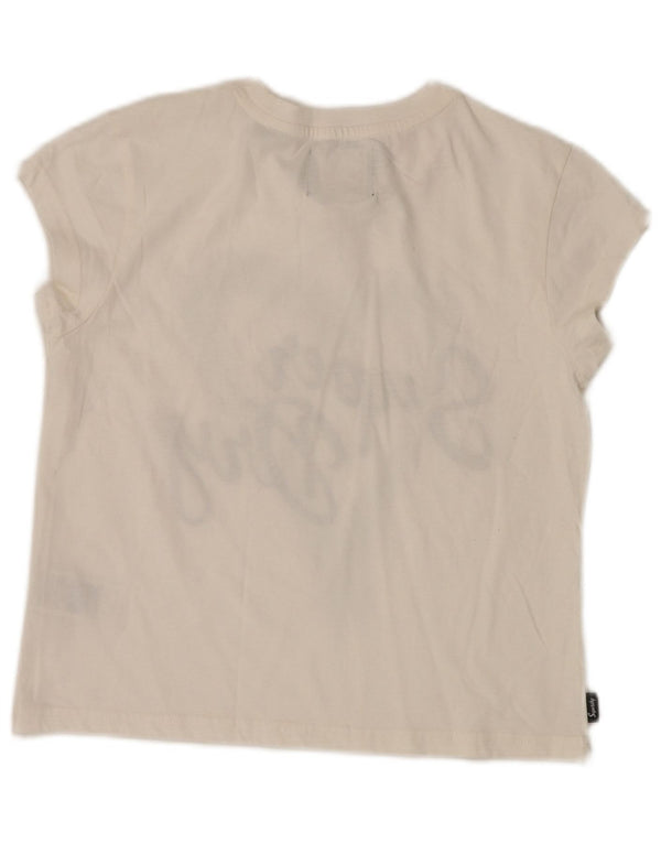 Superdry Womens Crop Graphic T-Shirt Top UK 12 Medium Off White Bomuld