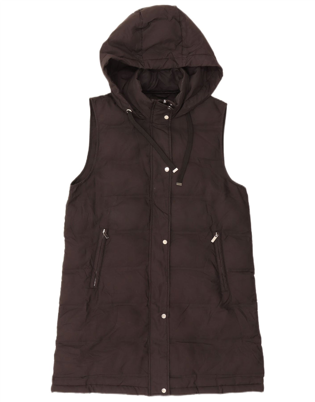 Zara Dame Hætte Polstret Gilet UK 14 Medium Sort