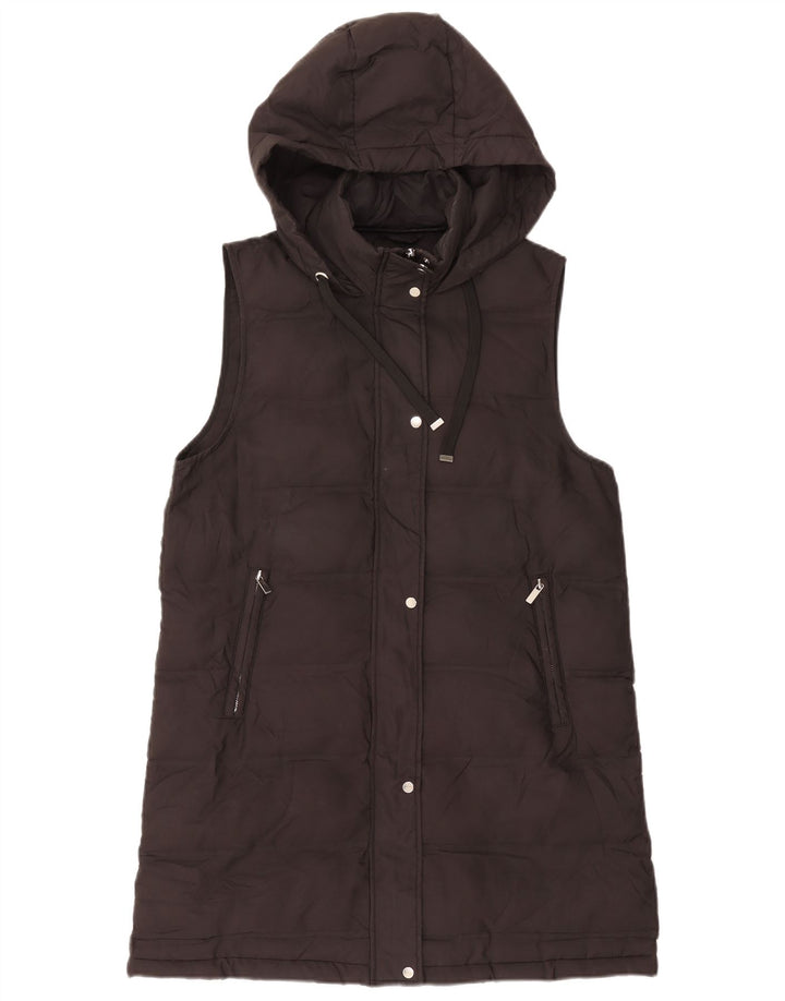 Zara Dame Hætte Polstret Gilet UK 14 Medium Sort