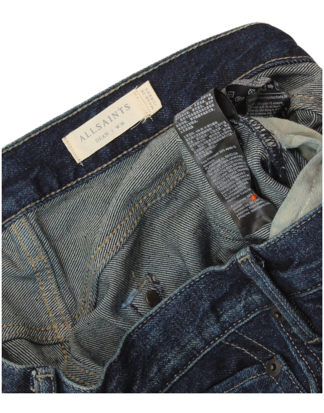 ALL SAINTS Herre Dean Slim Jeans W36 L28 Marineblå Bomuld