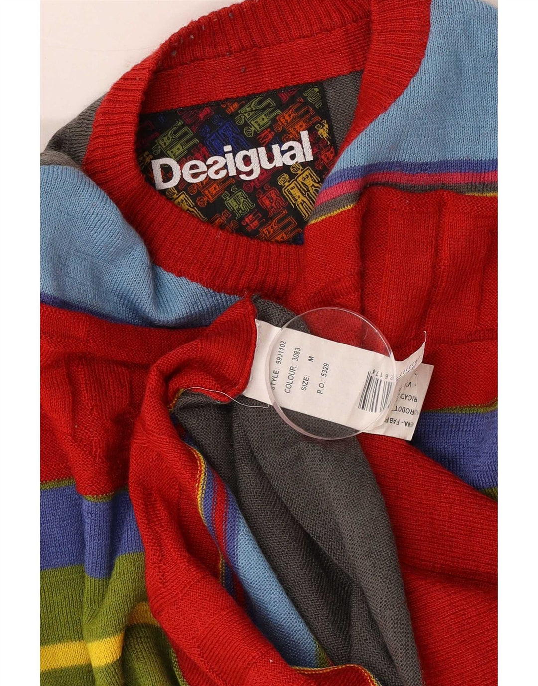 Desigual Herre Grafisk Crew Neck Jumper Sweater Medium Flerfarvet Stribet
