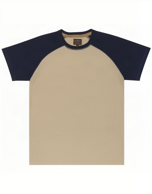 Fat Face Mens T-Shirt Top Medium Beige Colourblock Cotton