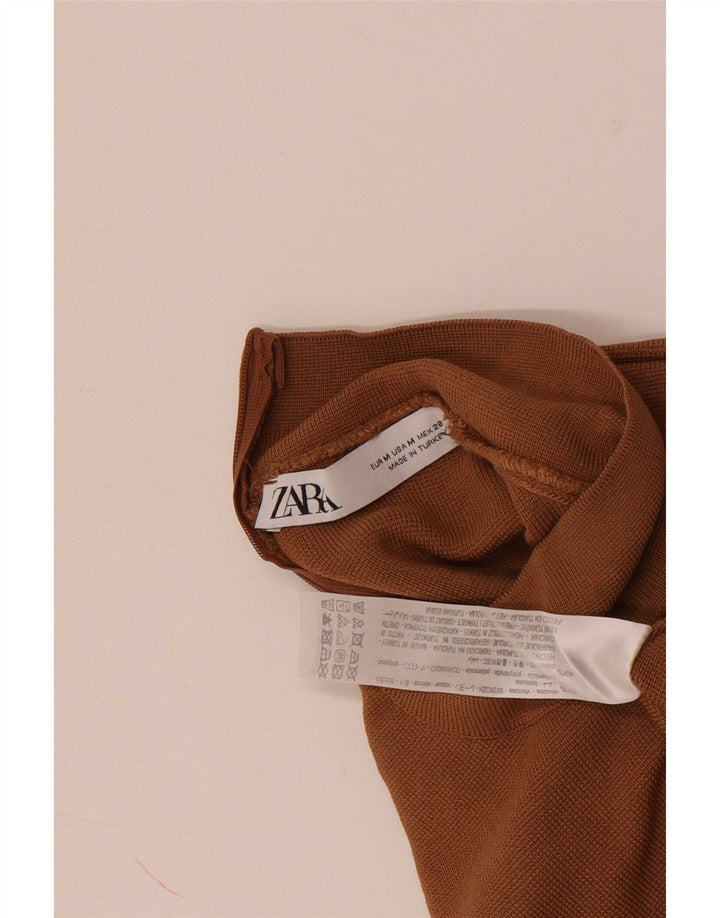 Zara Womens Crop Bluse Top UK 12 Medium Beige Viscose