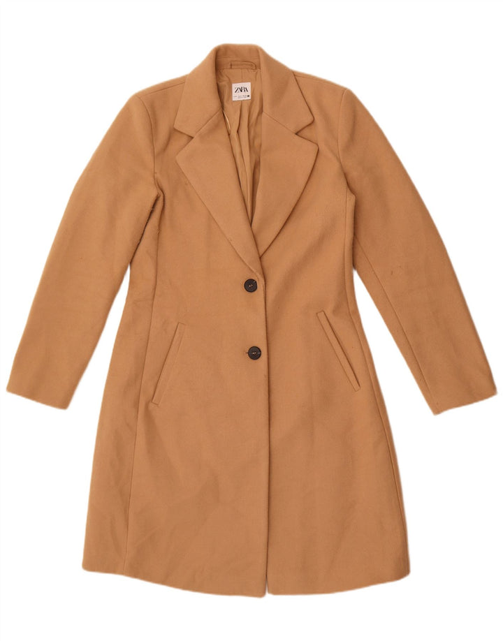 Zara Dame Overfrakke UK 10 Small Beige Polyester