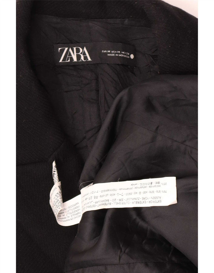 Zara Dame Dobbeltradet Frakke UK 14 Medium Sort Uld