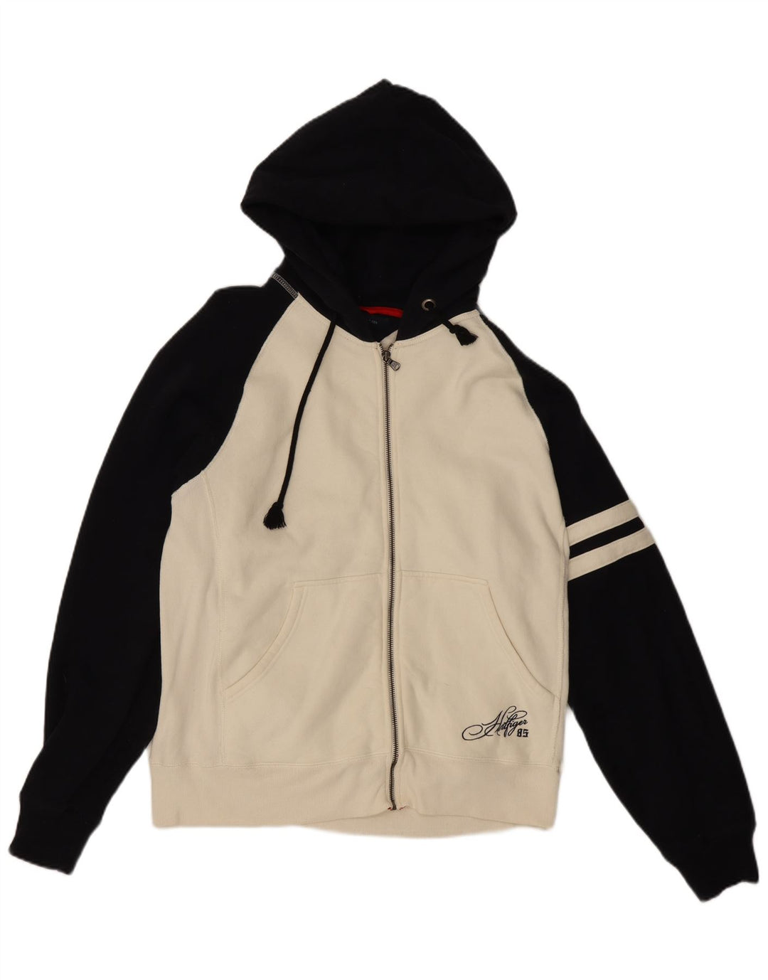 Tommy Hilfiger Herre hættetrøje med lynlås Medium Off White Colourblock