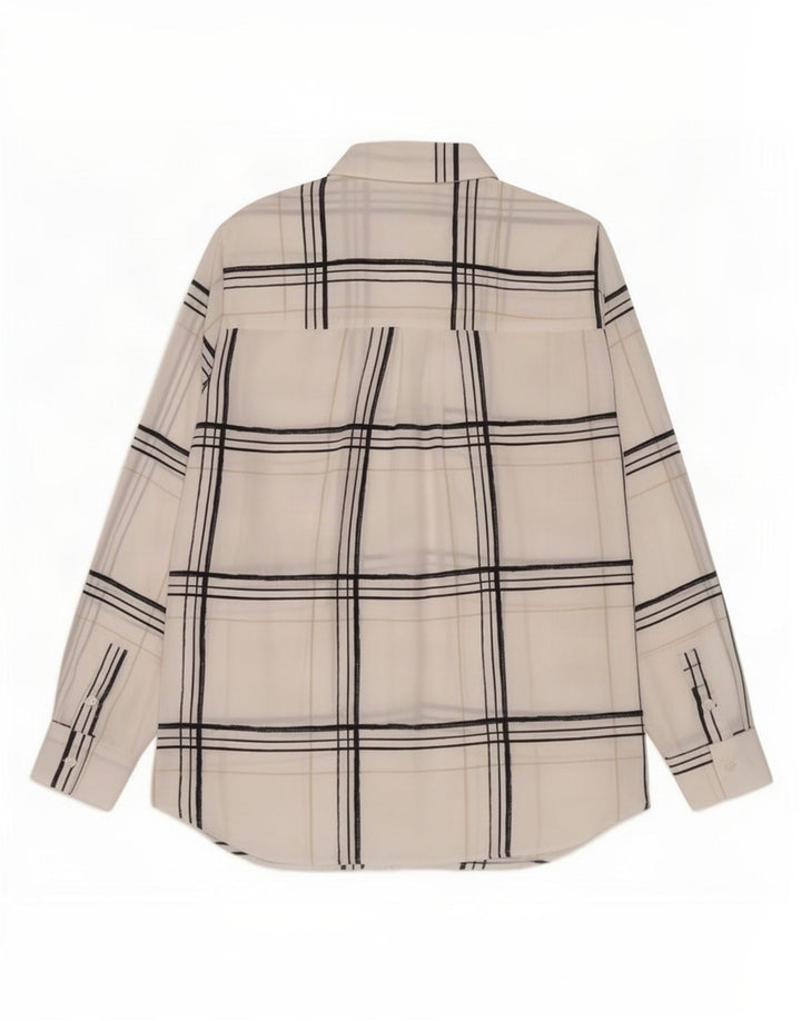Marks & Spencer Dame Oversized Skjorte UK 10 Small White Plaid Polyester
