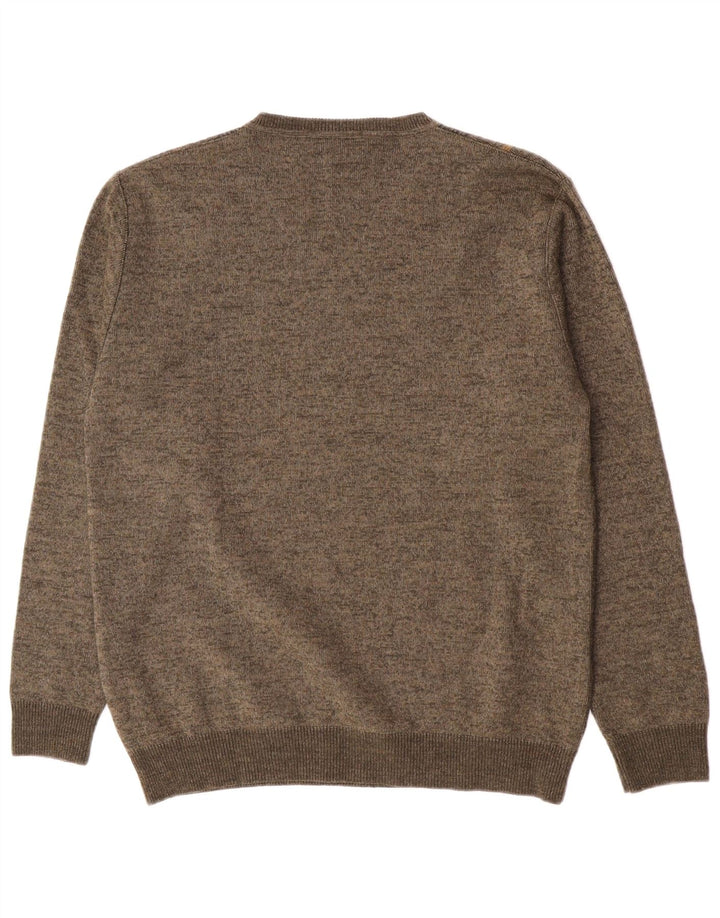 Rodes Herre V-hals sweater mellemgrøn stribet uld