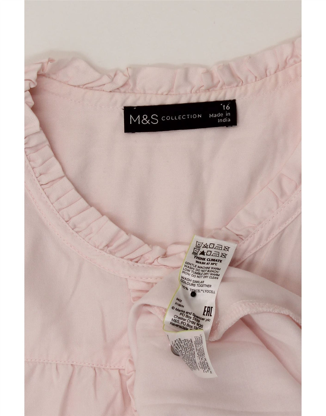 Marks & Spencer Dame Flæse Front Shirt Bluse UK 16 Large Pink Lyocell