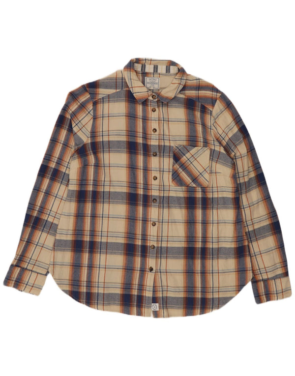 Fat Face Dame Flanell Shirt UK 14 Stor Beige Ternet Bomuld