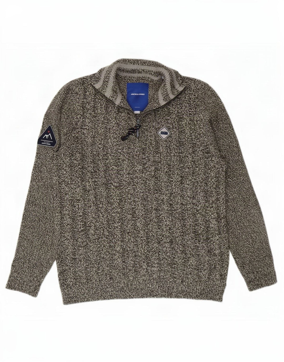 Jack & Jones Herre Zip Neck Jumper Sweater Stor Grå Flecked Akryl