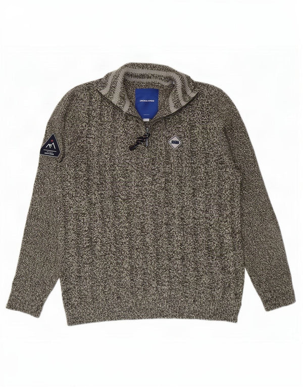 Jack & Jones Herre Zip Neck Jumper Sweater Stor Grå Flecked Akryl