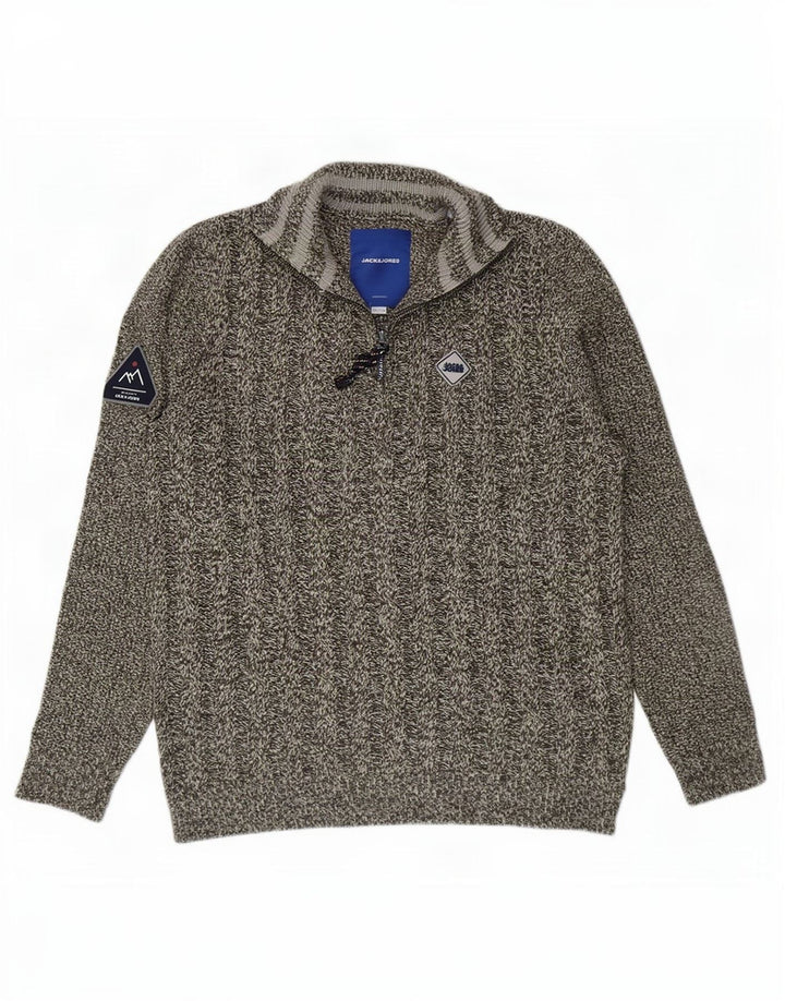Jack & Jones Herre Zip Neck Jumper Sweater Stor Grå Flecked Akryl