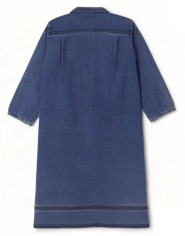 Orvis Dame denimkjole med 3/4 ærmer US 8 Medium Blue Cotton