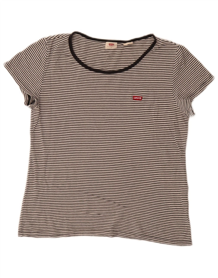Levi's Womens Crop T-Shirt Top UK 14 Stor sort nålestribe