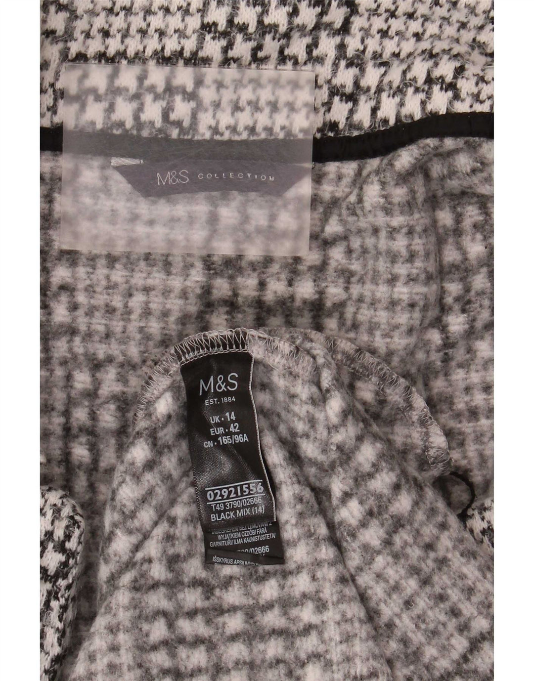 Marks & Spencer Dame åben overfrakke UK 14 Large Black Houndstooth