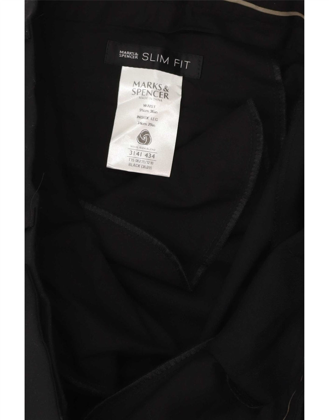Marks & Spencer Herre Slim Fit Suit Bukser W36 L29 Sort Polyester