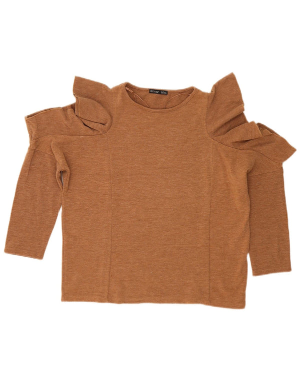 Zara Off Shoulder Bluse Top UK 14 Medium Beige Flecked
