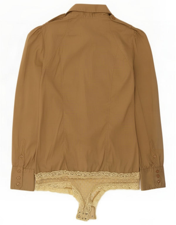 Guess Womens Shirt Bodysuit UK 14 Medium Beige Cotton