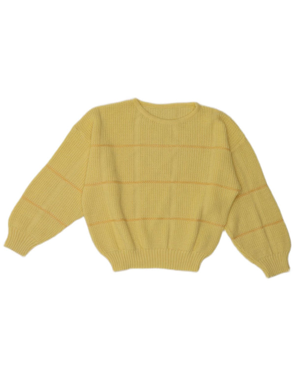 Vintage Womens Crew Neck Jumper Sweater UK 12 Medium Yellow Striped Acrylic