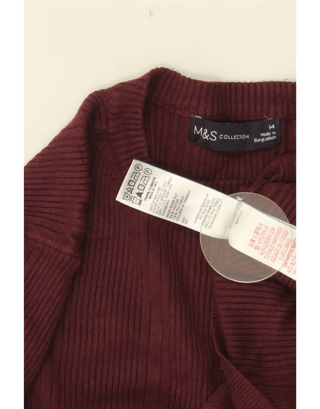 Marks & Spencer Dame sweater med rund hals DK 14 Medium Burgundy