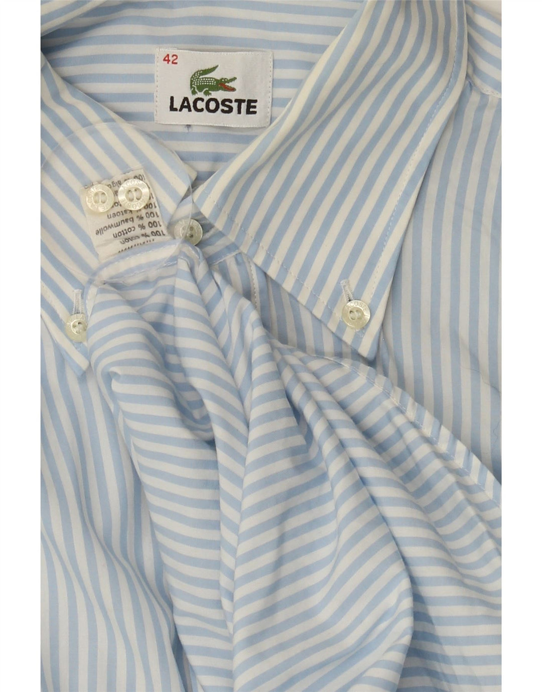 LACOSTE Mens Shirt Size 42 Large Blue Striped Cotton