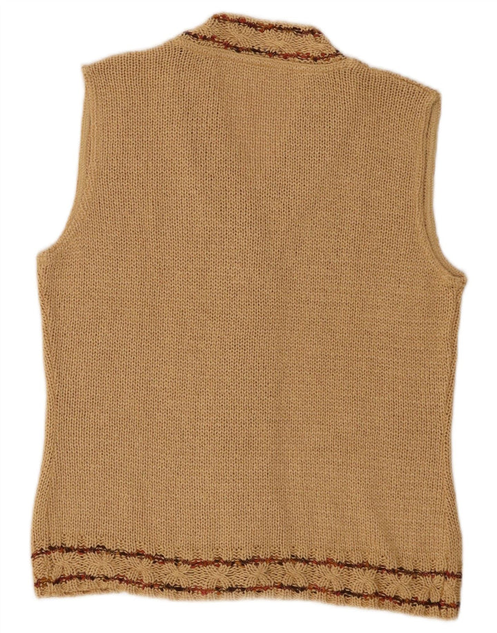 Vintage ærmeløs cardigan sweater til kvinder UK 12 Medium Brown