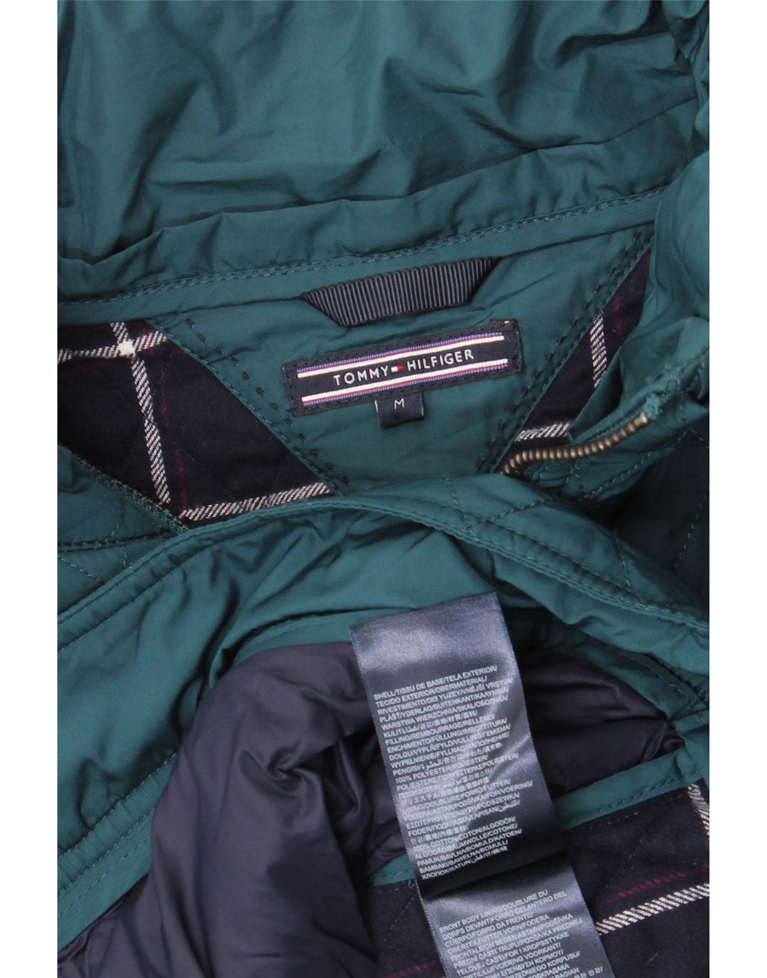 Tommy Hilfiger Dame Crop Quiltet Jakke UK 14 Medium Grøn Bomuld