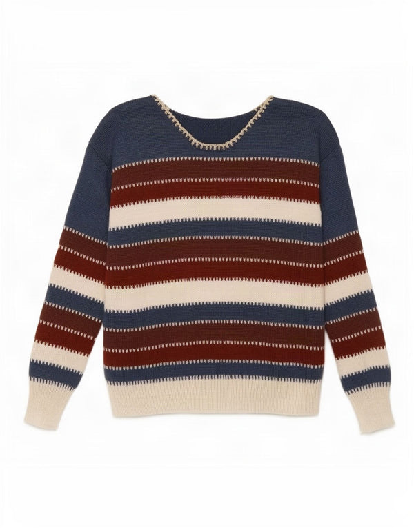 Vintage Womens Boat Neck Jumper Sweater UK 14 Medium Multicoloured Striped