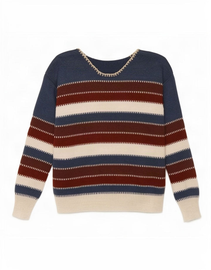 Vintage Kvinders Boat Neck Jumper Sweater UK 14 Medium Flerfarvet Stribet