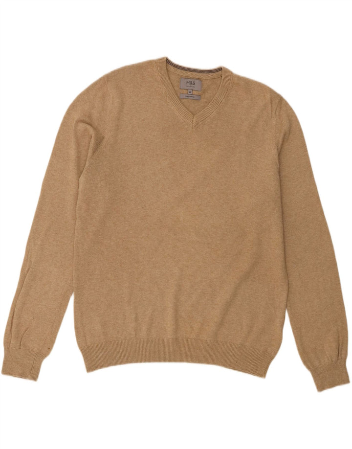 Marks & Spencer Herre V-hals sweater Medium Beige Flecked Bomuld