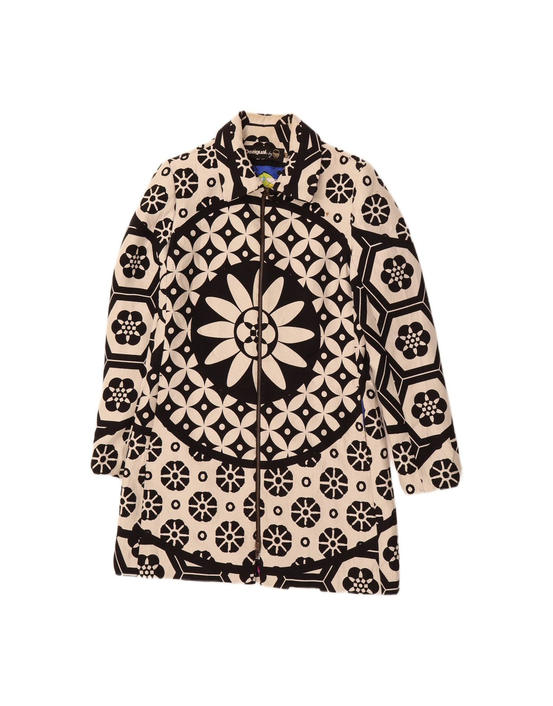 DESIGUAL Womens Overcoat EU 38 Medium Black Floral Polyester Vintage Desigual and Second-Hand Desigual from Messina Hembry 