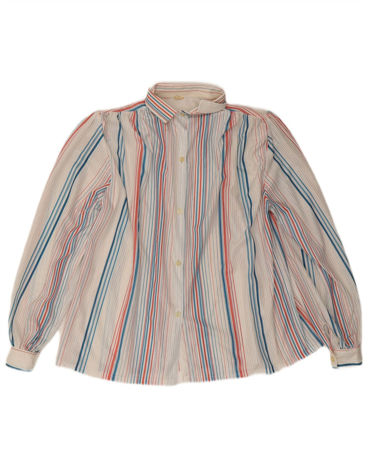 Vintage dameskjortebluse UK 16 Stor flerfarvet stribet polyester