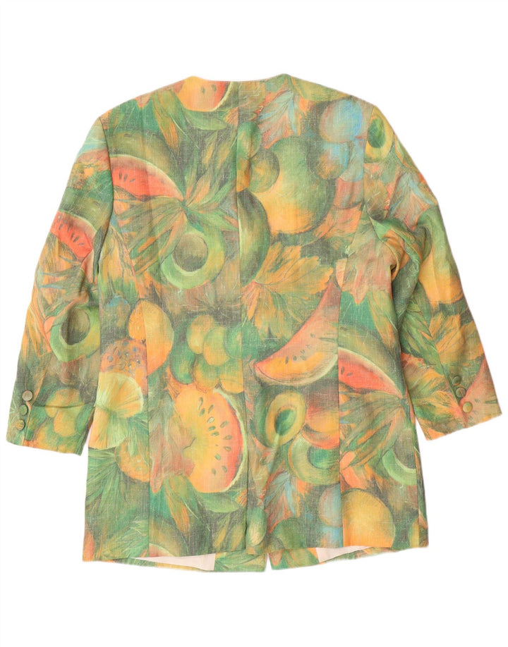 VINTAGE Dame Longline abstrakt mønster blazerjakke EU 42 Large Green