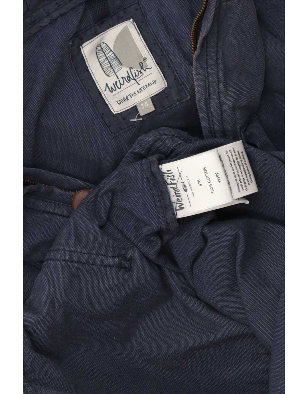 Weird Fish Dame Hooded Bomber Jacket UK 14 Medium Navy Blue Cotton