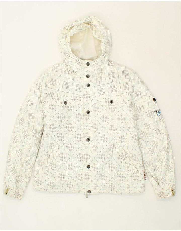 BURTON Womens Oversized Hooded Windbreaker Jacket UK 10 Small White Vintage Burton and Second-Hand Burton from Messina Hembry 