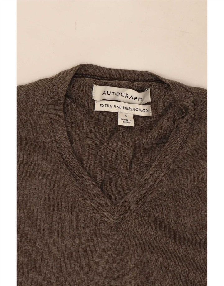 Marks & Spencer Herre V-hals sweater Small Brown Wool