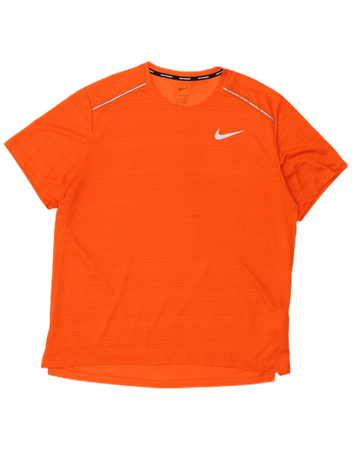 Nike herre Dri Fit T-shirt top XL orange stribet polyester