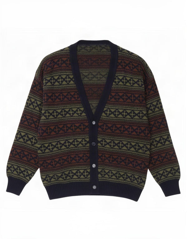 Vintage herre cardigan sweater XL marineblå Fair Isle Wool