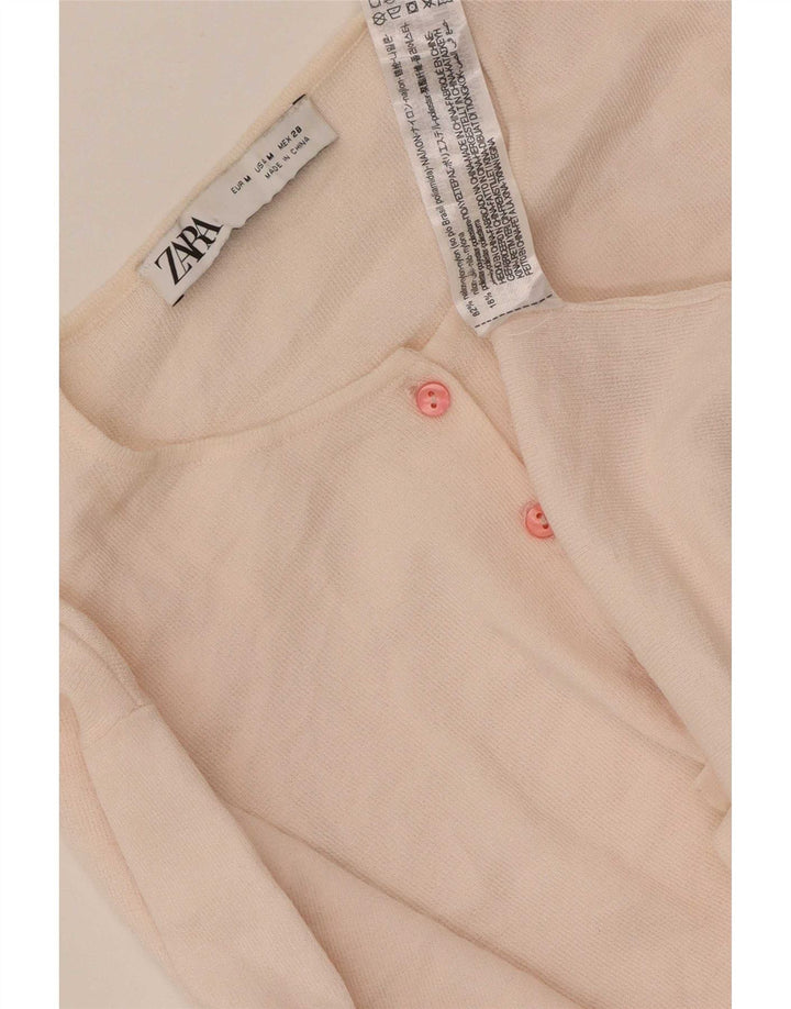 Zara Dame Cardigan Sweater UK 12 Medium Pink Nylon